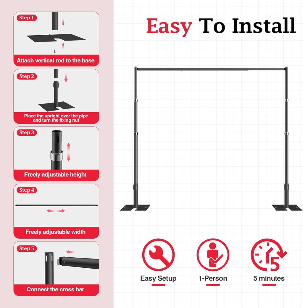 EMART Pipe and Drape Backdrop Stand Kit, 8.9ftx10ft Heavy Duty Adjustable Photo Background, Metal Frame with Flat Base for Wedding, Birthday Party, Banquet Decorations - Black