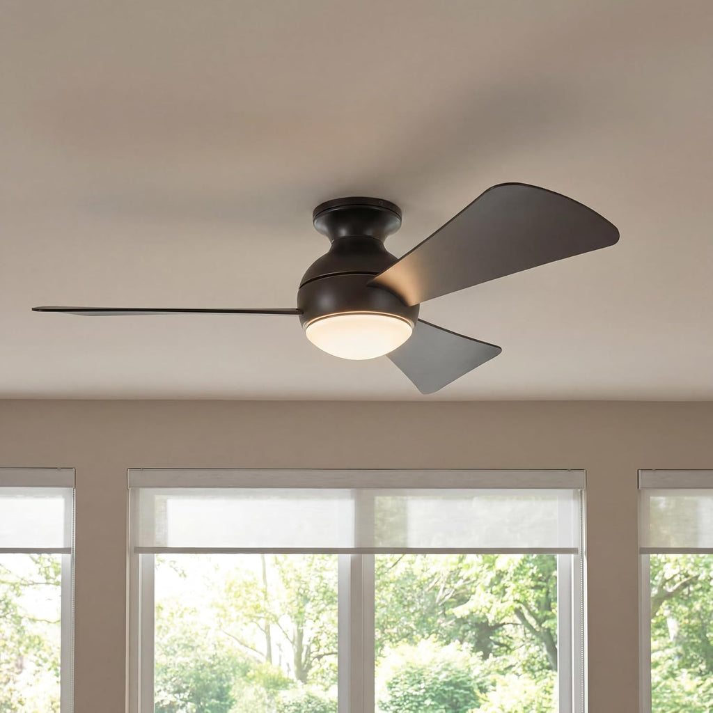 Kichler Sola LED 44' 3 Blade Fan with Etched Cased Opal Glass in Olde Bronze finish and Brown Blades