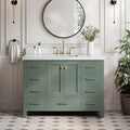 ARIEL Cambridge 48-inch Bathroom Vanity with Sink,Solid Wood, 1.5-inch Pure White Quartz Countertop, Single Rectangular Porcelain Sink, 2 Soft Closing Doors, 9 Dovetail Drawers, Vintage Green