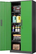 INTERGREAT Storage Cabinet with Doors and Shelves, Metal Garage Storage Cabinets with Lock, Black Lockable Steel Supply Cabinet for Home Office, Warehouse (Black Green)