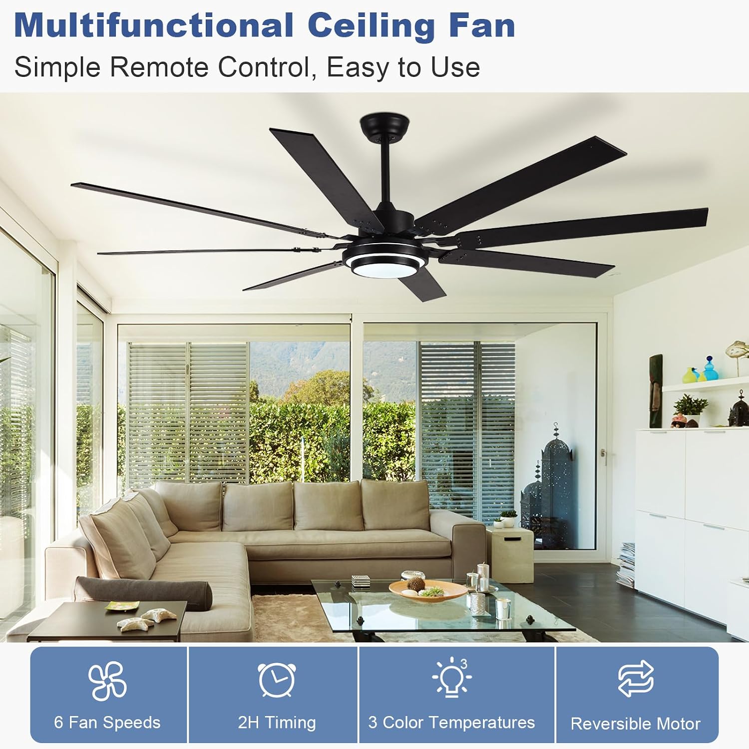 Depuley 72-Inch Ceiling Fan with Light: Walnut Ceiling Fans with 8 Blades Dual Finish Reversible - Large Ceiling Fan with Remote Control Noiseless for Farmhouse Living Room Outdoor Patios