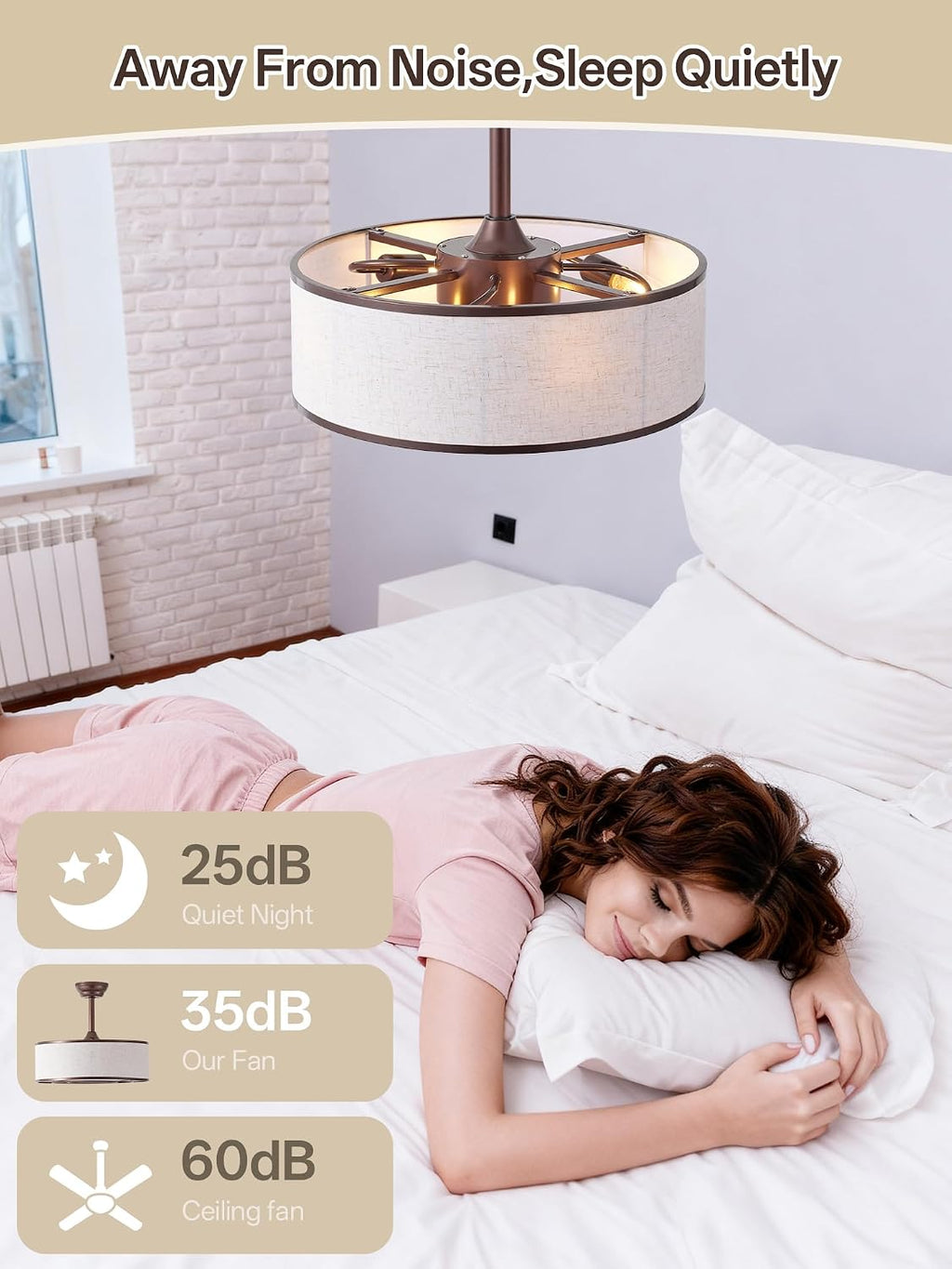 20' Brown Caged Boho Fandelier Ceiling Fan with Light & Remote Control - Bladeless Chandelier Fan, 6 Speed Quiet Reversible Motor for Bedroom, Nursery, Living Room
