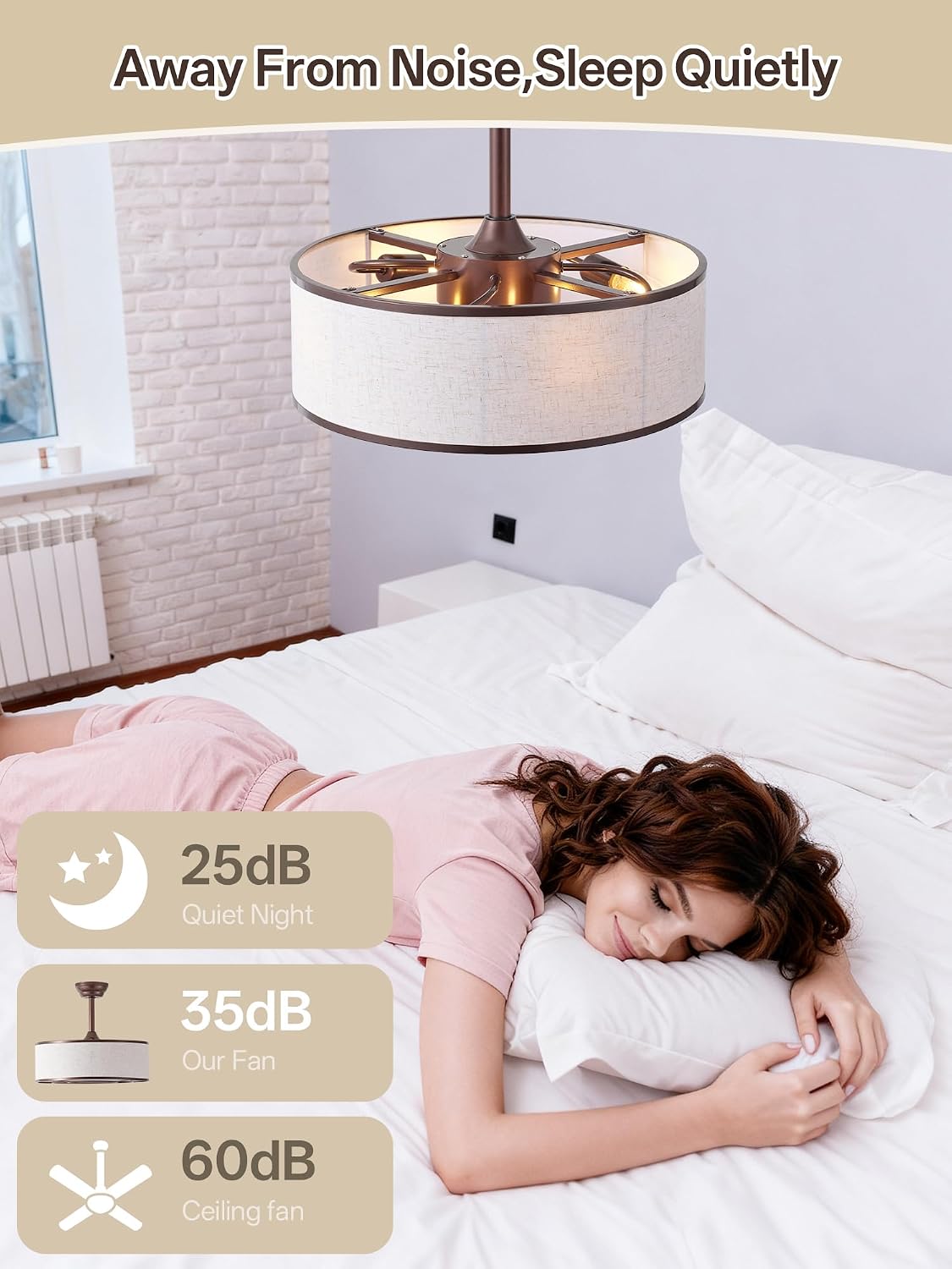 20' Brown Caged Boho Fandelier Ceiling Fan with Light & Remote Control - Bladeless Chandelier Fan, 6 Speed Quiet Reversible Motor for Bedroom, Nursery, Living Room