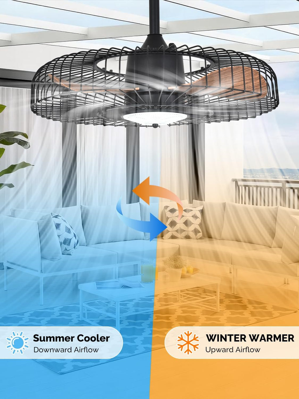 Orison Outdoor Ceiling Fans with Lights for Patio, 24' Weatherproof Ceiling Fan, Gazebo Fan Remote & APP Control, 3CCT Dimmable,Caged Plug in Ceiling Fan with Hanging Hook for Pergola Porch Canopy