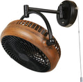 Wall Mount Fans with Pull Chain, 10 Inch Wall Fans Quiet Oscillating Wall-Mounted Fan, Adjustable Folding Arm, 2-Speed Plug-in Fan for Bedroom, Living Room, Bathroom, Patio, Kitchen, Black/ Walnut