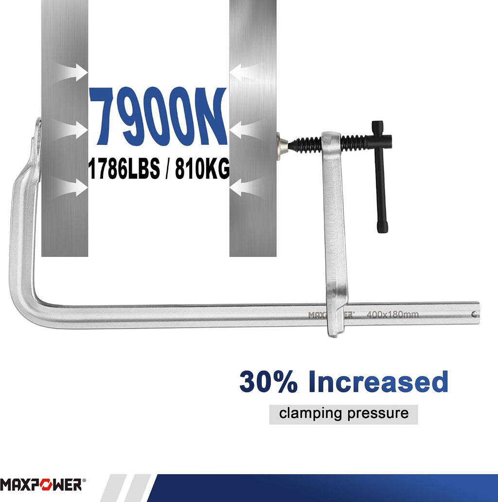 MAXPOWER 15-5/8' x 7-1/8' (400 x 180 mm) Deep Throat F Clamp, Heavy Duty Clamp for Welding, Rail Size 1' x 15/32', Pack of 4