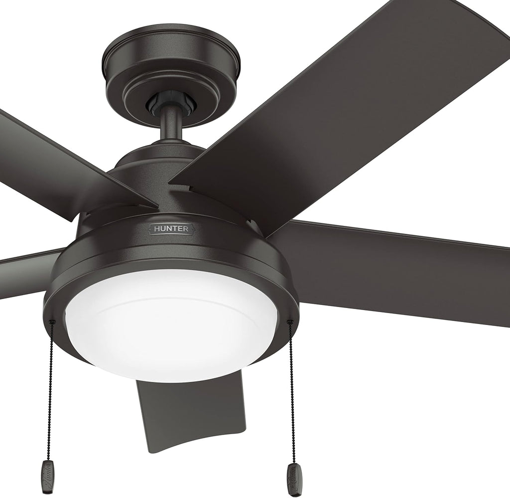 Hunter Fan 44 inch Casual Noble Bronze Outdoor Ceiling Fan with LED Light Kit and Pull Chain (Renewed)