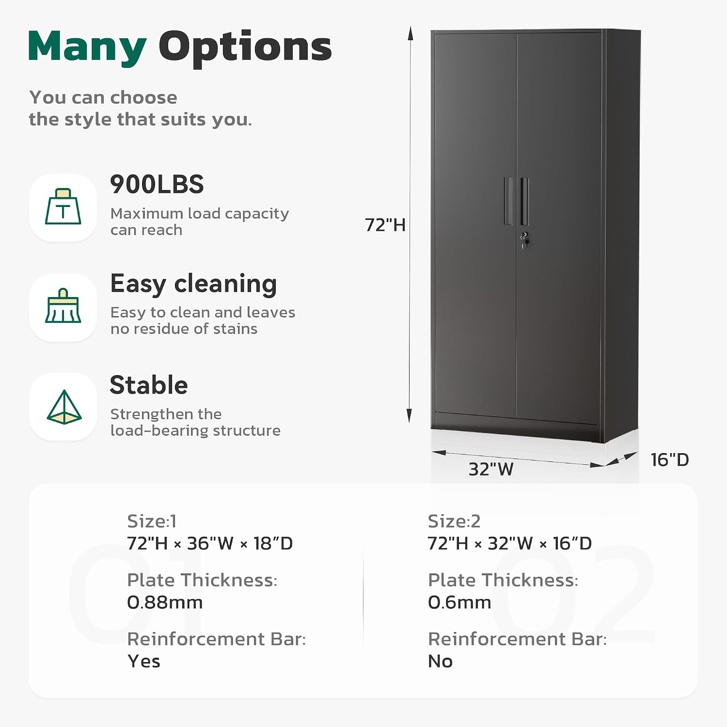 Greenvelly 72' H Metal Storage Cabinet, 36' W x 18' D Black Metal Cabinet with 2 Doors and 4 Adjustable Shelves,Locking Cabinets for Office, Home, Garage, School