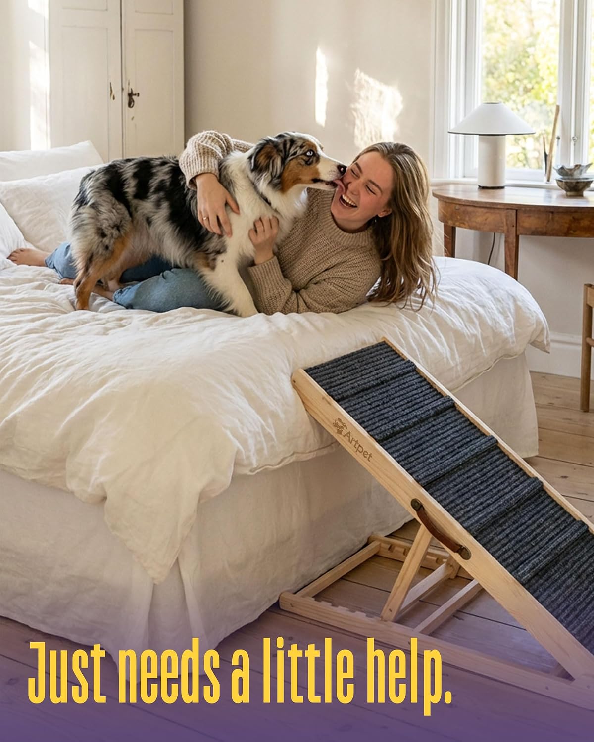 Wide Dog Ramp for Bed Couch Folding Dog Ramps for Large Dogs Up to 200 lbs, 43.3' Long Pet Ramp Adjustable Height Up to 24'
