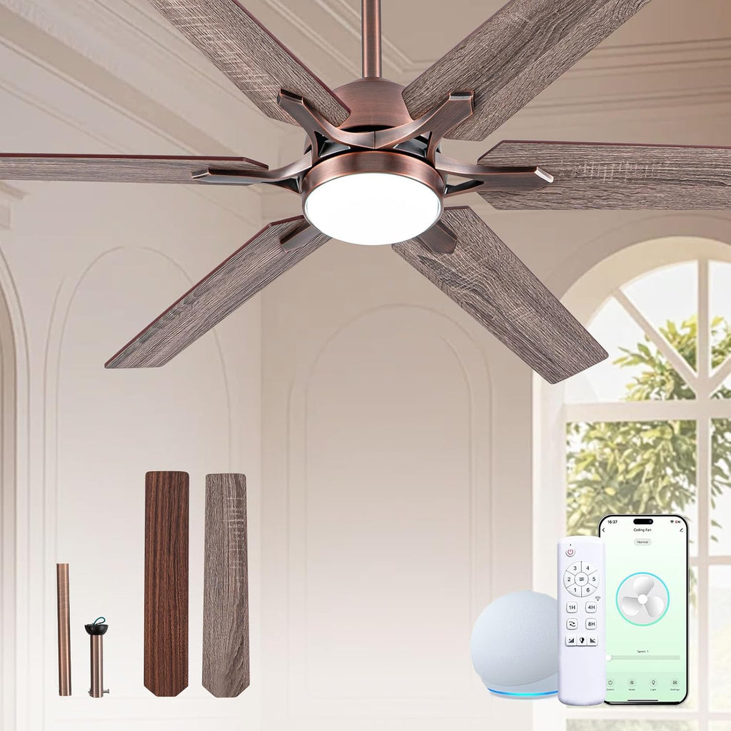 Minislak 52' Oil Rubbed Bronze Smart Ceiling Fan with Light via WiFi Alexa,6-Speeds Quiet DC Motor,Dimmable,Outdoor Antique Bronze Large Ceiling Fan for Living Room,Bedroom,Dual Finish 6 Blades