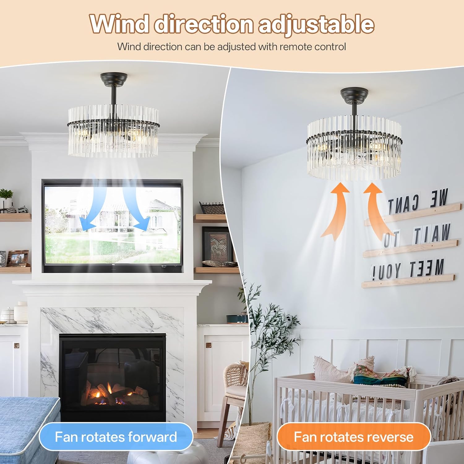 20' Black Crystal Fandelier Ceiling Fans with Lights, Black Crystal Chandelier Ceiling Fan with Light Remote Control, 6 Speeds for Bedroom, Living Room, Nursery