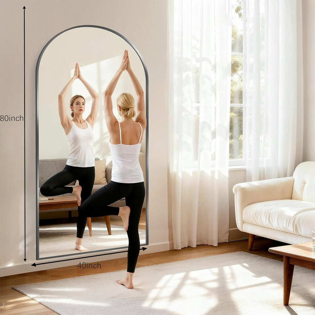 Large Full Length Mirror, 30'x71' Arched Floor Mirror Full Length with Stand, Room Decor Big Full Body Mirror with HD Tempered Glass Aluminum Frame for Bedroom Living Room, Black