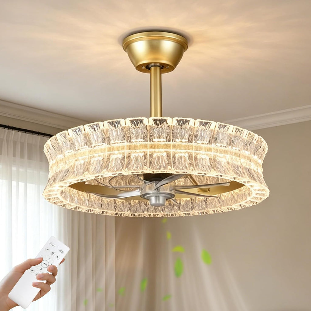 Depuley Crystal Ceiling Fans with Lights: 20' Gold Cagd Fan with Remote Control - Fandelier Fan Light for Girl's Bedroom Living Room Nursery