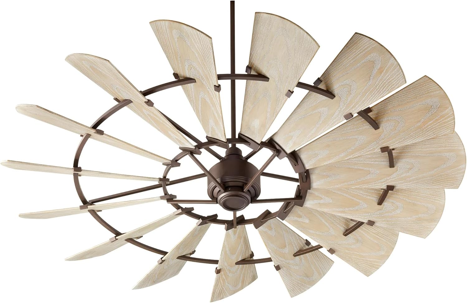 Quorum 97215-86 Windmill 72 Inch Ceiling Fan | 15 Blade Wagon Wheel Design | 6 Speed Reversible DC Motor | Remote Control Included | Dry Rated Indoor Fan | Weathered Oak Blades | Oiled Bronze Finish