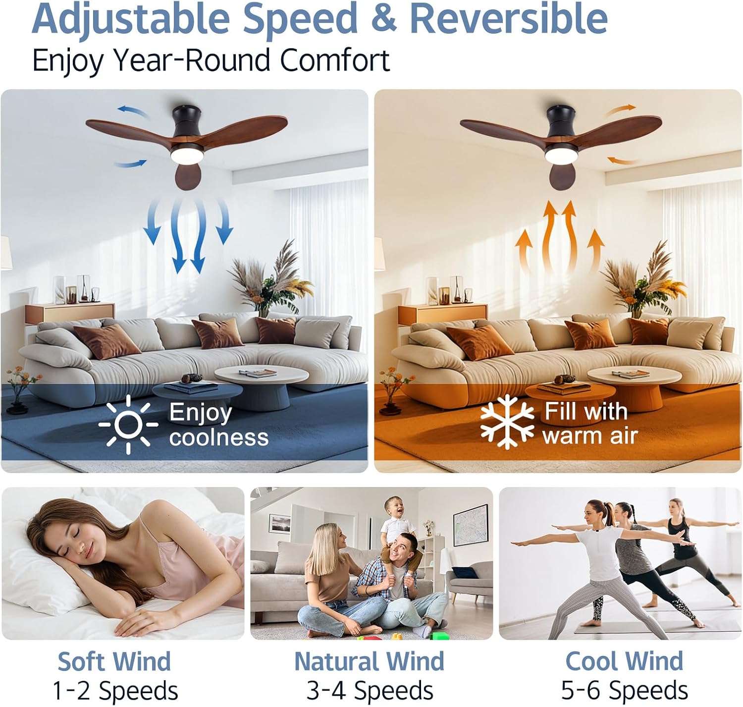 42' Smart Ceiling Fans with Lights and Remote, Compatible with Voice WIFI Alexa App Control,Solid Wood Blades,Reversible,6 Speed,Dimmable,Indoor/Outdoor Ceiling Fans for Living Room,Bedroom,Patio