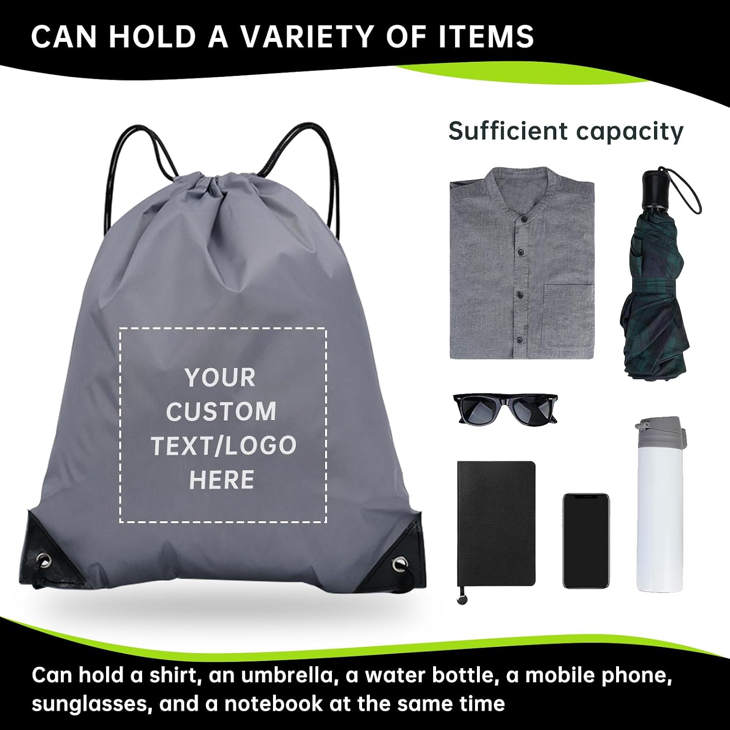 JEOHLORY pack of 100 Custom Bags With Your Logo,customized backpack,promotional items,Drawstring Backpacks,Great for Everyday Use (Custom gray)