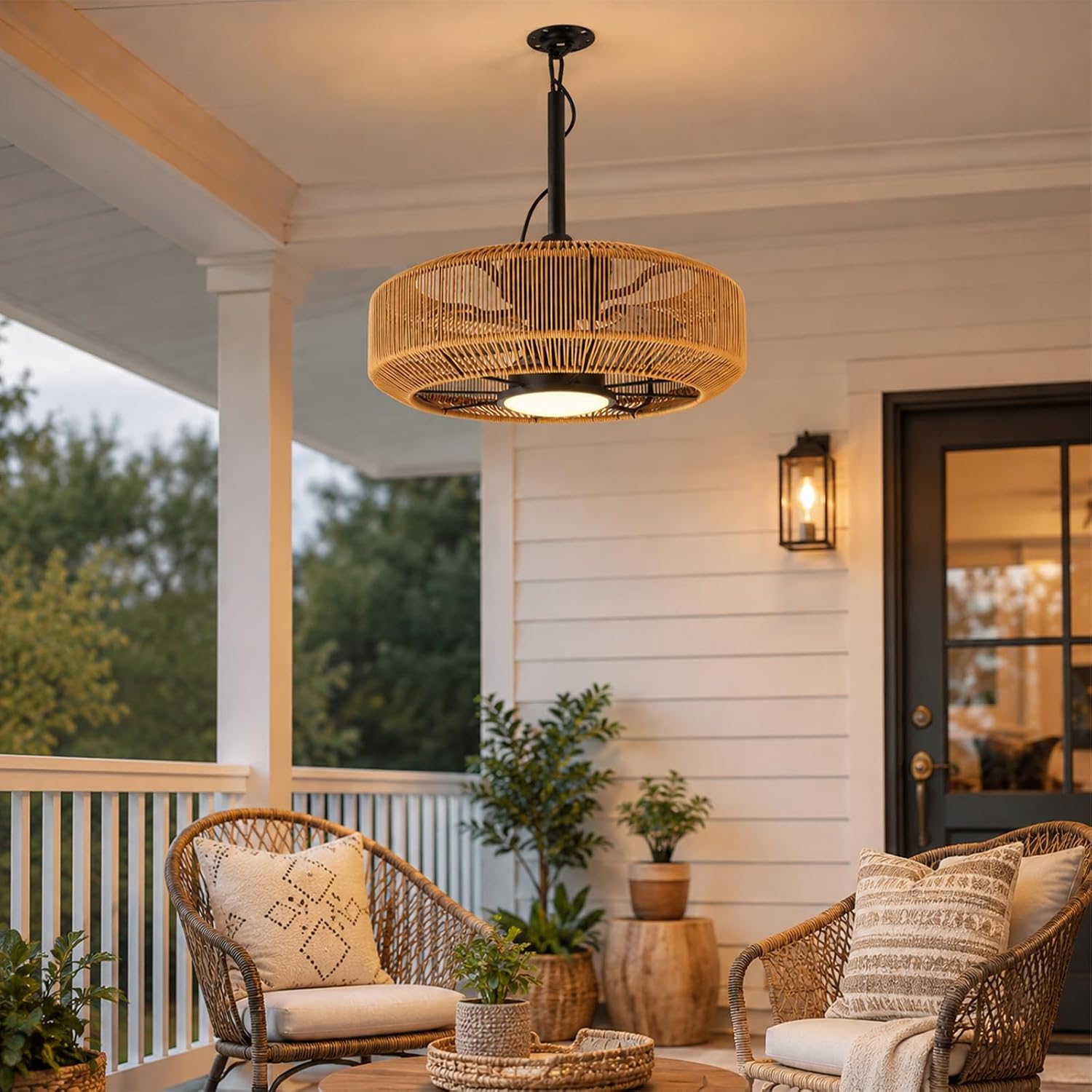 20' Outdoor Ceiling Fan with Light – Waterproof Plug-In Hanging Caged Fan, 3CCT Dimmable LED, 6-Speed with Remote & App Control for Covered Patios, Gazebo & Porch