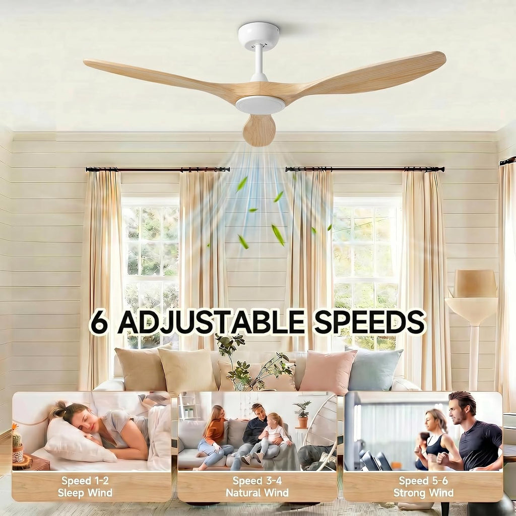 Skylike 52' Wood Outdoor Ceiling Fan with Lights, Propeller Farmhouse Ceiling Fan and Remote Control, 3 Blade Light Wood Ceiling Fan for Patio,Porch, Gazebo, Bedroom