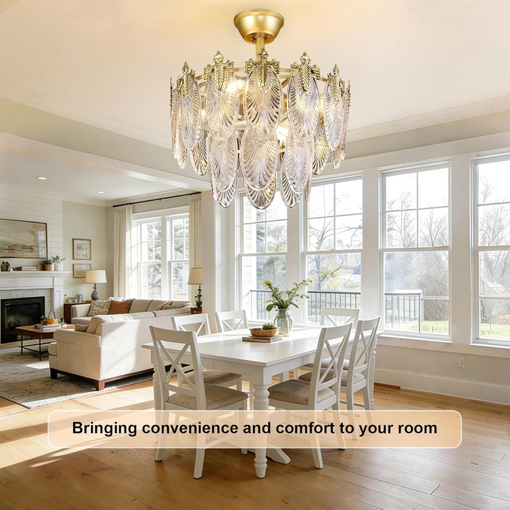Depuley Bedroom Ceiling Fan with Lights: 20' Gold Chandelier Small Fan with Remote Control - Modern Crystal Fandelier for Girl's Bedroom Living Room Nursery (E26 Bulbs Not Included)