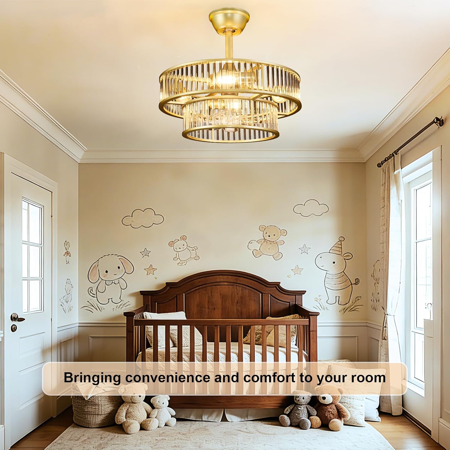 Depuley Bedroom Ceiling Fan with Lights: 20' Gold Chandelier Cagd Fan with Remote Control - Modern Crystal Fandelier for Girl's Bedroom Living Room Nursery (E26 Bulbs Not Included)