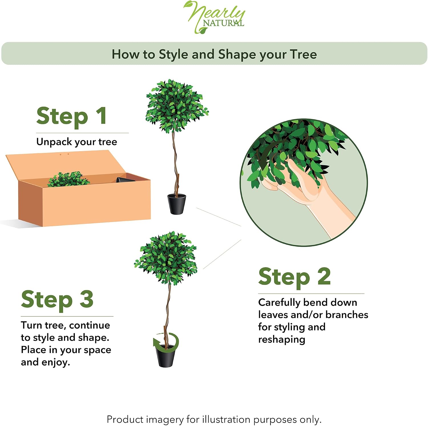 Nearly Natural 74in Artificial Triple Trunk Ficus Tree, Faux Greenery with Natural Wood Trunks for Indoor Home Decor