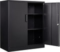 36' H Metal Garage Cabinet, 2 Doors Storage Cabinets, Steel Utility Tool Caninet, Short Locking Caninets with Adjustable Shelves, Black Lockable File Cabnet Cupboard for Home/Office/School/Shop