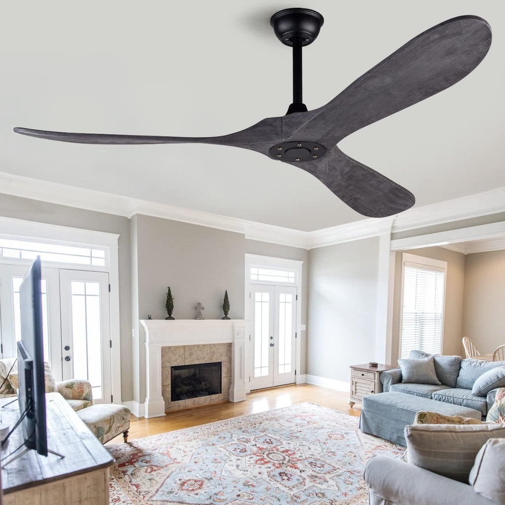 60 Inch Ceiling Fan without Light ，Wood Indoor Outdoor Ceiling Fans No Light for Patios Big Outside Farmhouse Ceiling Fan for Living Room Dining Room (Grey)