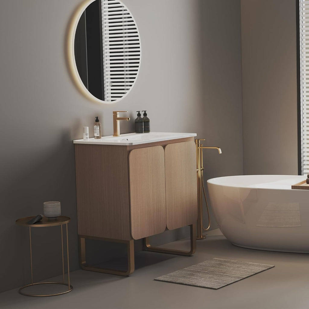 30' Bathroom Vanity with Sink, Modern Freestanding Bathroom Cabinet with Top, Integrated Basin, 2 Soft-Close Doors, Adjustable Shelf, Spacious Storage for Small Space, Oak - Dalia Collection