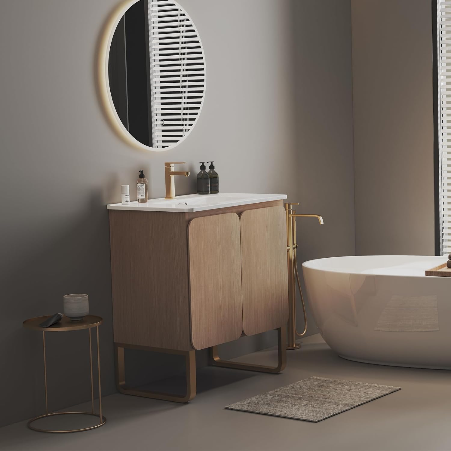 30' Bathroom Vanity with Sink, Modern Freestanding Bathroom Cabinet with Top, Integrated Basin, 2 Soft-Close Doors, Adjustable Shelf, Spacious Storage for Small Space, Oak - Dalia Collection