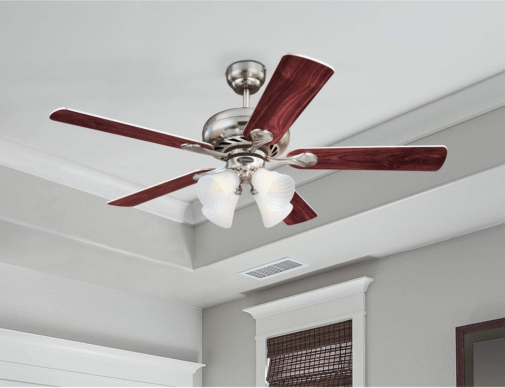 Westinghouse Lighting 7235900 Swirl Indoor Ceiling Fan with Light, 52 Inch, Brushed Nickel