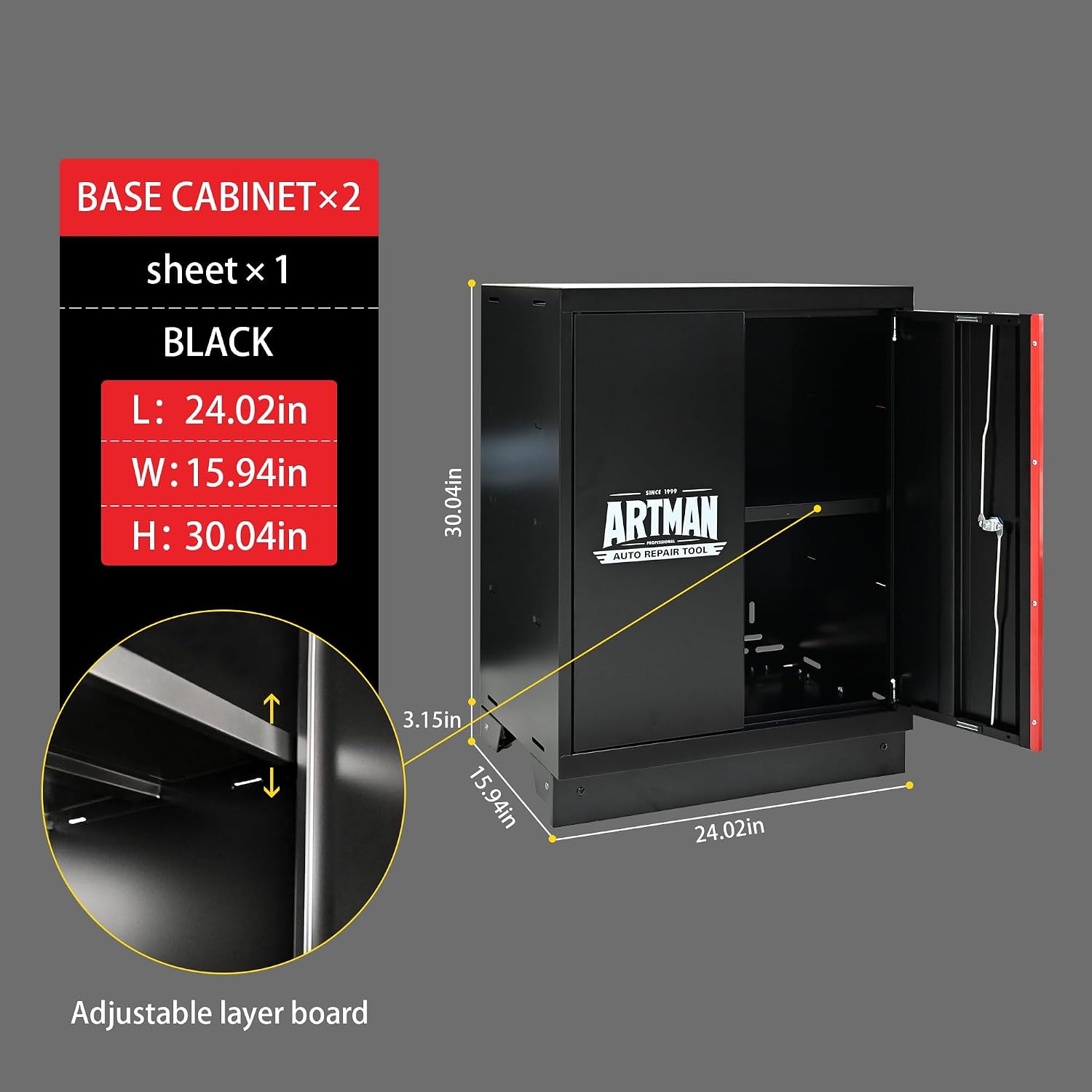 Pre-Assembled Garage Storage Cabinet System, No Assembly Required, 6-Piece Workshop Cabinet Set in Black & Red with LED Lights, Wood Worktop, Key Locks, Adjustable Doors and Legs