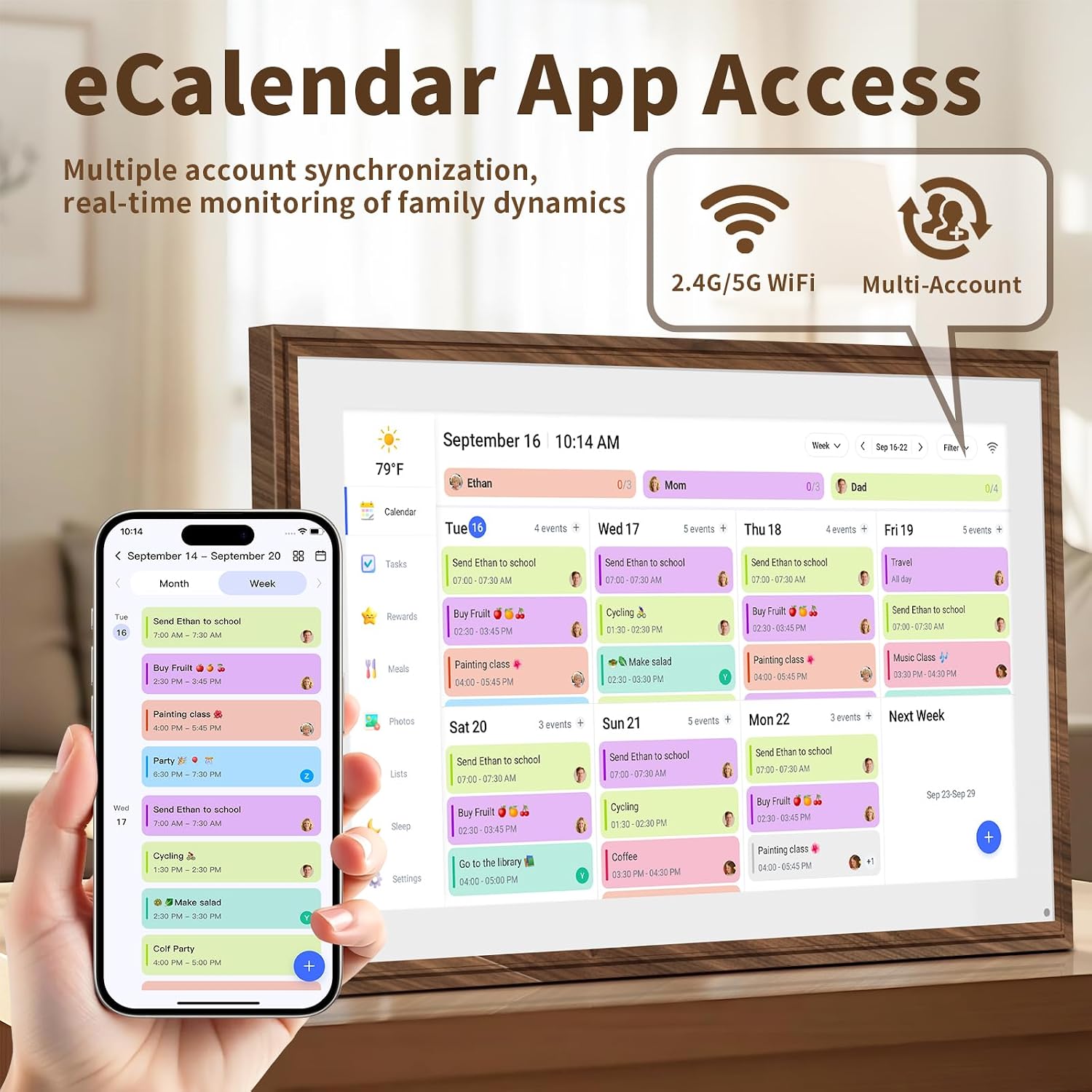 15.6 Inch Digital Calendar Chore Chart with Touchscreen - Full HD Interactive Display, Wall & Desk Mountable Family Planner, to-Do List & Meal Planner, Digital Picture Frame Gifts for Women Mom