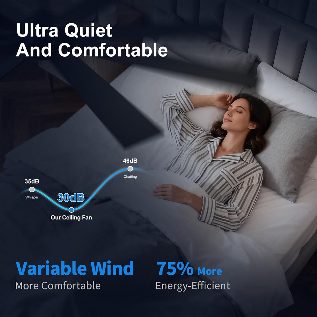 62 Inch Black Ceiling Fan with Light and Remote/APP Control, Outdoor Ceiling Fan for Patios, Ultra Quiet DC Reversible Motor, 6 Speed, Dual Finish 8 Blades Ceiling Fans for Indoor Exterior