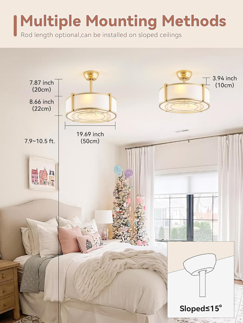 20' Gold Fandelier Ceiling Fans with Lights, Boho Rattan Ceiling Fan with Light Remote Control, Caged Mid-Century Modern with 6 Speeds for Bedroom, Nursery, Living Room