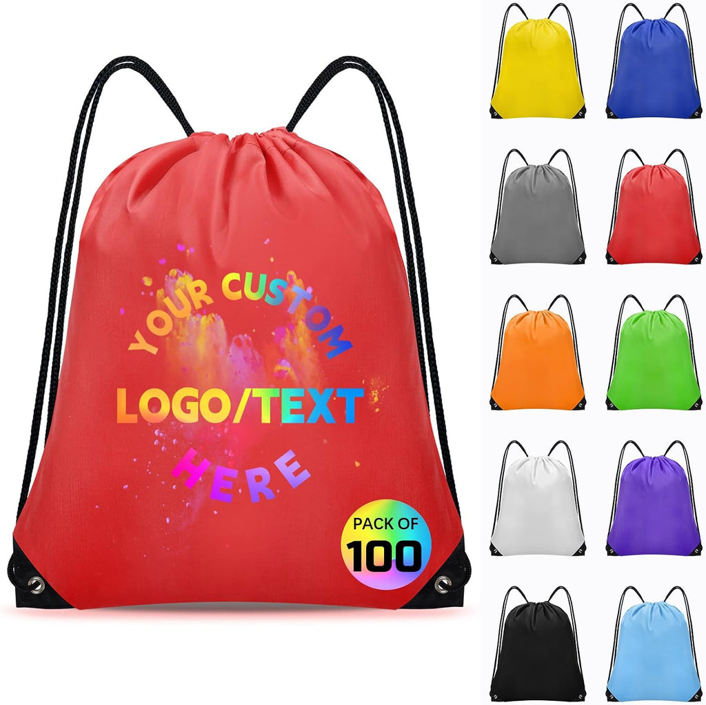 Grneric Custom Drawstring Bags Bulk 10/20/50/100/200 Pack, Promotional Items With Your Logo Personalized String Backpack for Gym, Sport, Travel, Red