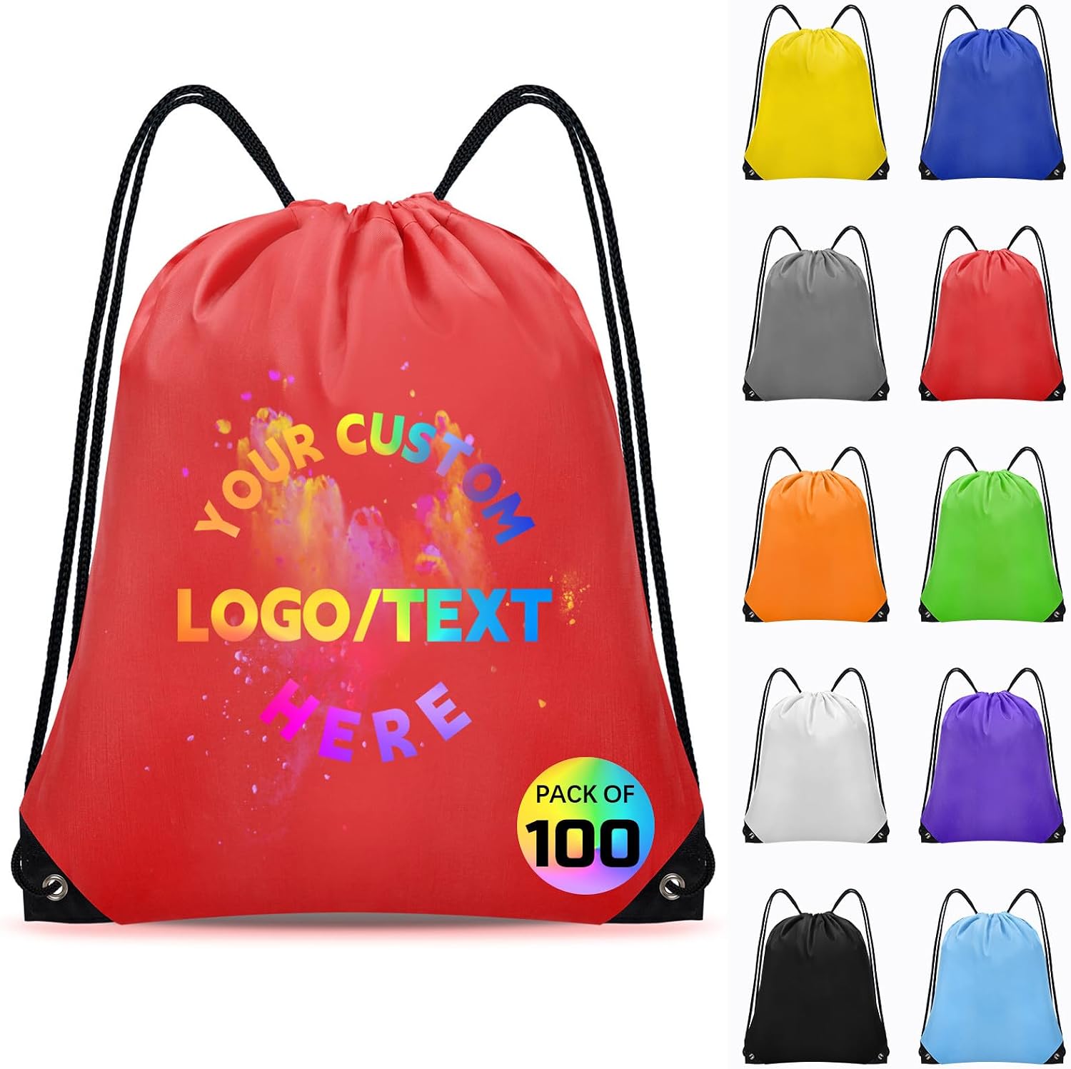 Grneric Custom Drawstring Bags Bulk 10/20/50/100/200 Pack, Promotional Items With Your Logo Personalized String Backpack for Gym, Sport, Travel, Red