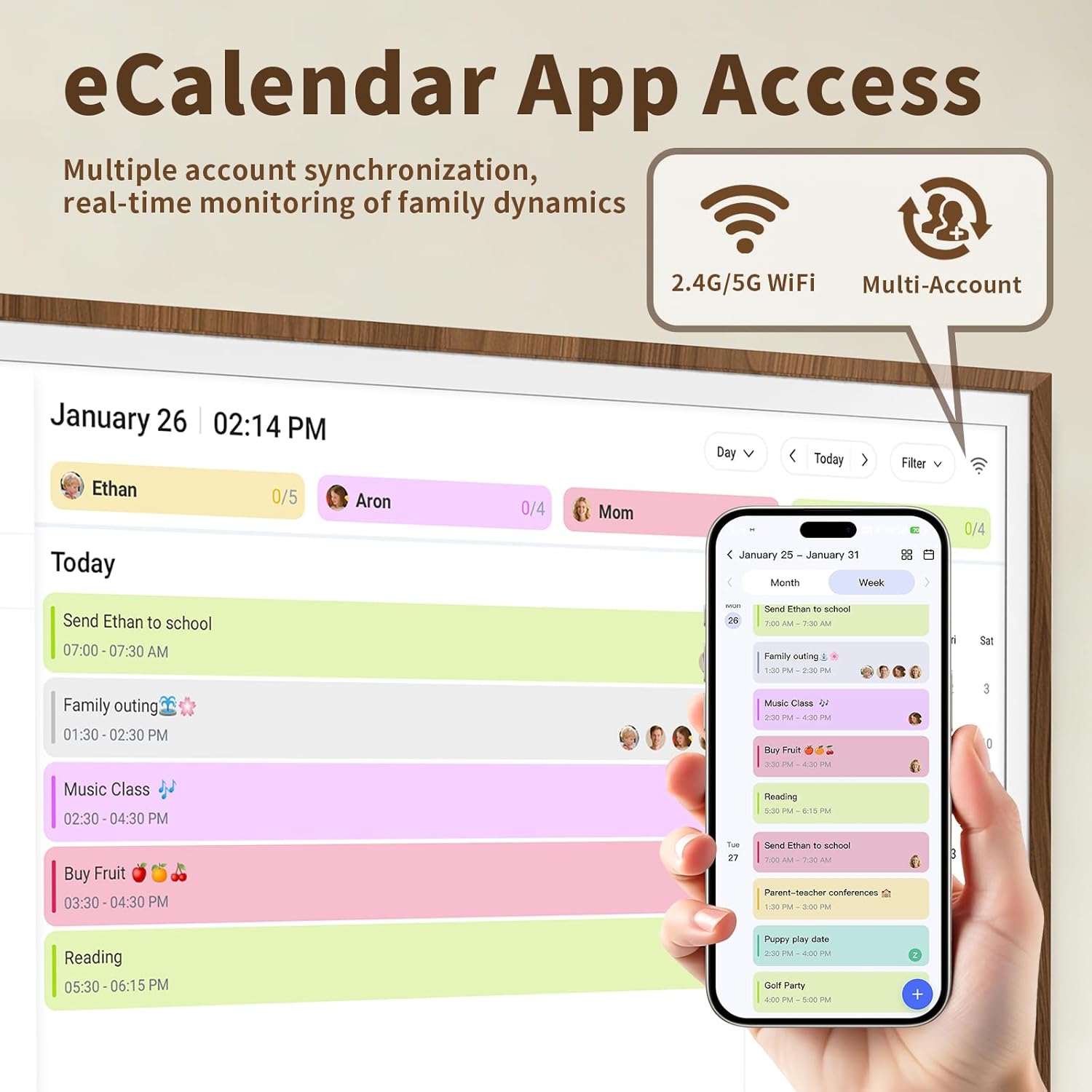 27 Inch Digital Calendar Chore Chart with Touchscreen - Full HD Interactive Display, Wall & Desk Mountable Family Planner, to-Do List & Meal Planner, Digital Picture Frame Gifts for Women Mom