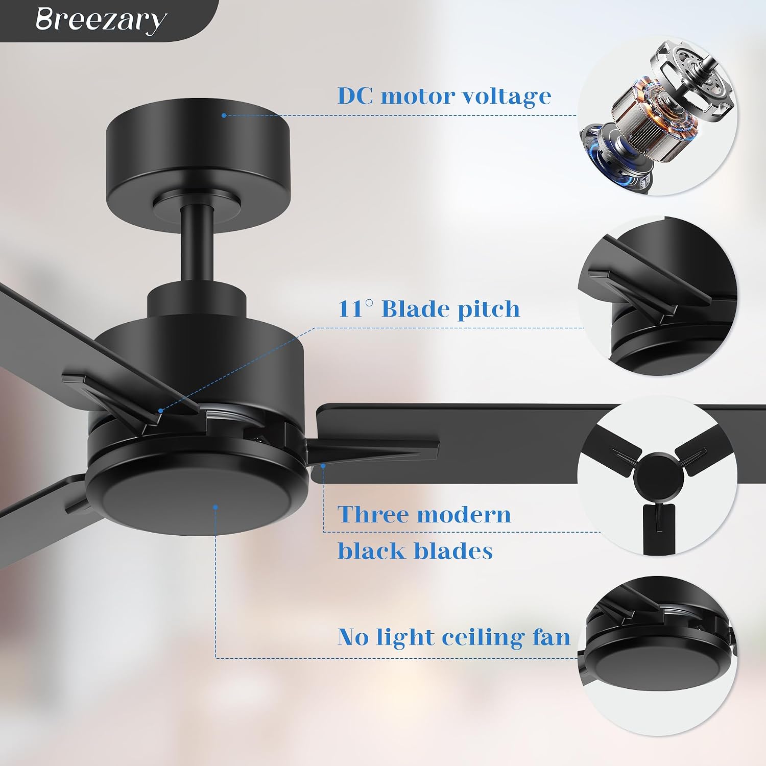 2 Pack 48 Inch Ceiling Fans without Light Remote Control, 6-Speed, Quiet Reversible DC Motor, 3-Blade, Industrial Indoor/Outdoor Ceiling Fan No Light for Living Room Patio, Black