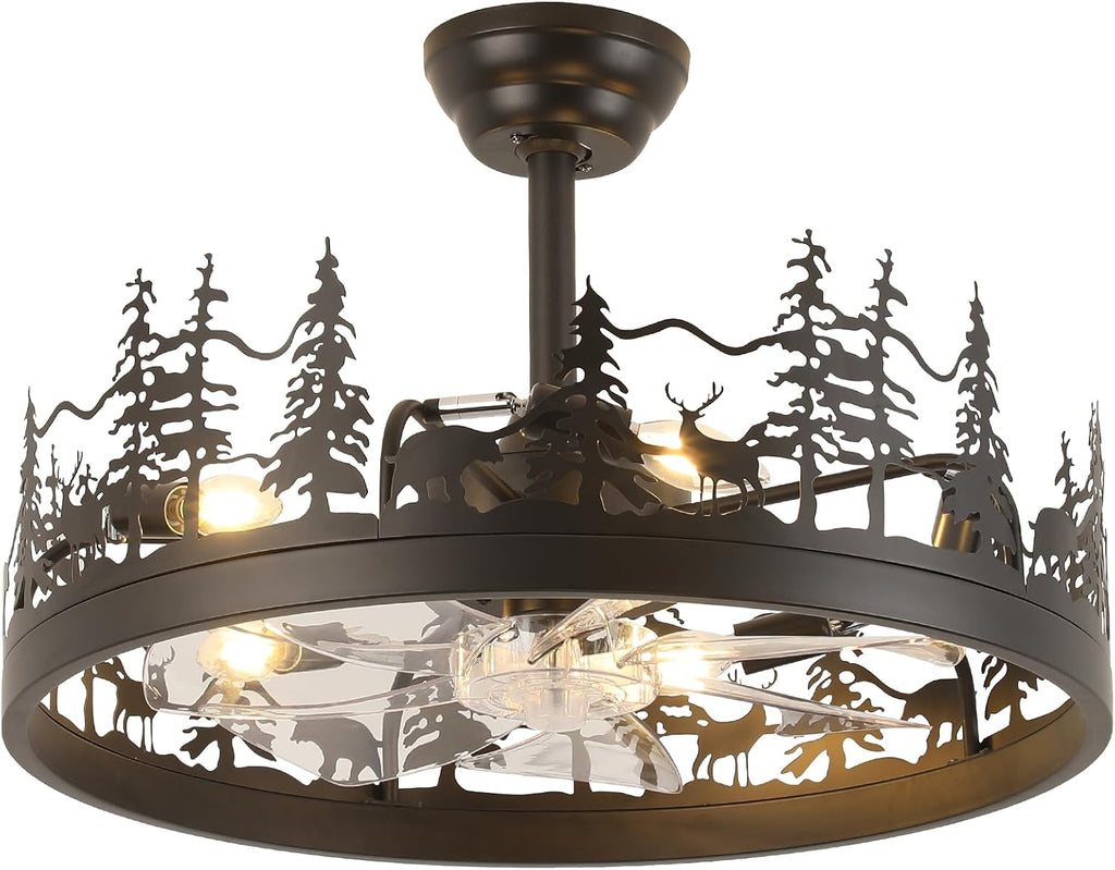 Rustic Ceiling Fans with Lights, 23' Deer Antler Ceiling Fan with Light, Adjustable Height, Rustic Farmhouse Ceiling Fans for Living Room, Bedroom, Hallway, Entryway Lighting