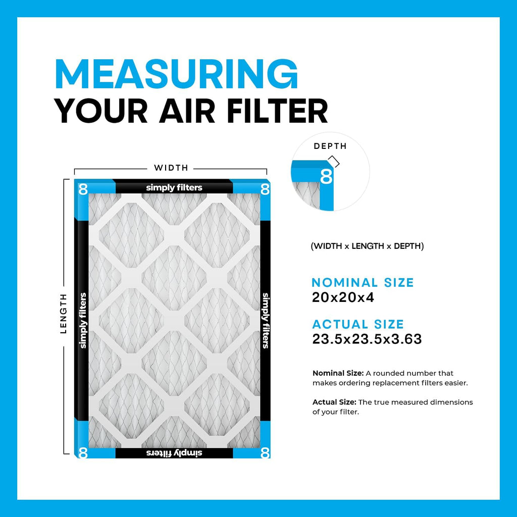 Simply 24x24x4 Air Filter, MERV 8, 6 Pack, Furnace Air Filter for HVAC (Actual Size: 23.5'x23.5'x3.63') DUST, Pet & Allergy Control