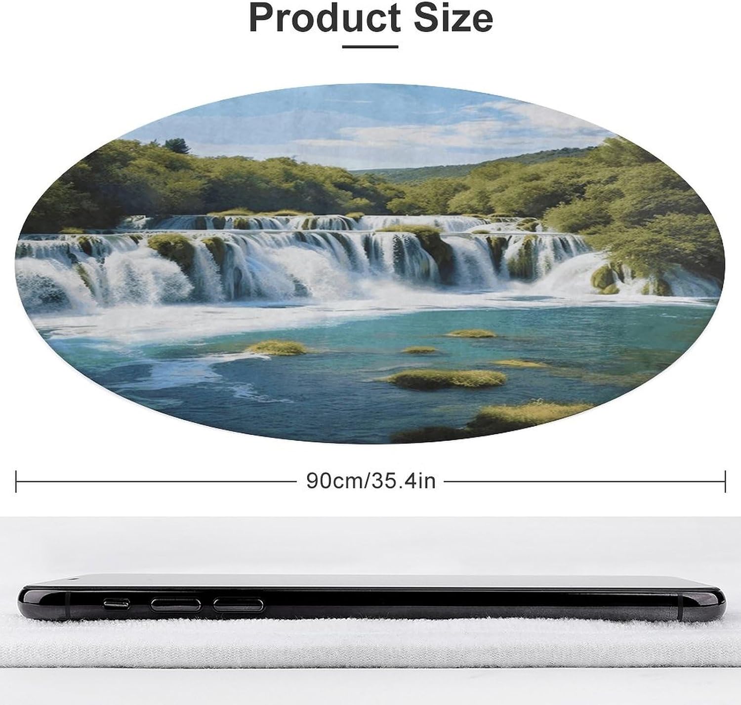 Waterfalls on Krka River Coral Velvet Round Floor Mat Non-Slip Bath Rug Floor Covering for Bathroom Vanity Guest Suite & Vacation Home