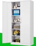PEUKC Metal Garage Storage Cabinet, 71-inch Tool Storage Cabinet with Adjustable Shelves & Locking Doors for Garage,Office,Home,School,Gym Storage (White)