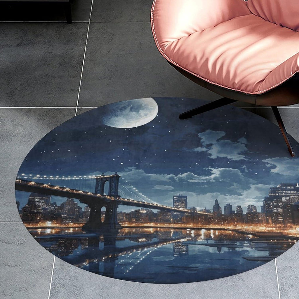 Moon Light New York City Coral Velvet Round Floor Mat Non-Slip Bath Rug Floor Covering for Bathroom Vanity Guest Suite & Vacation Home