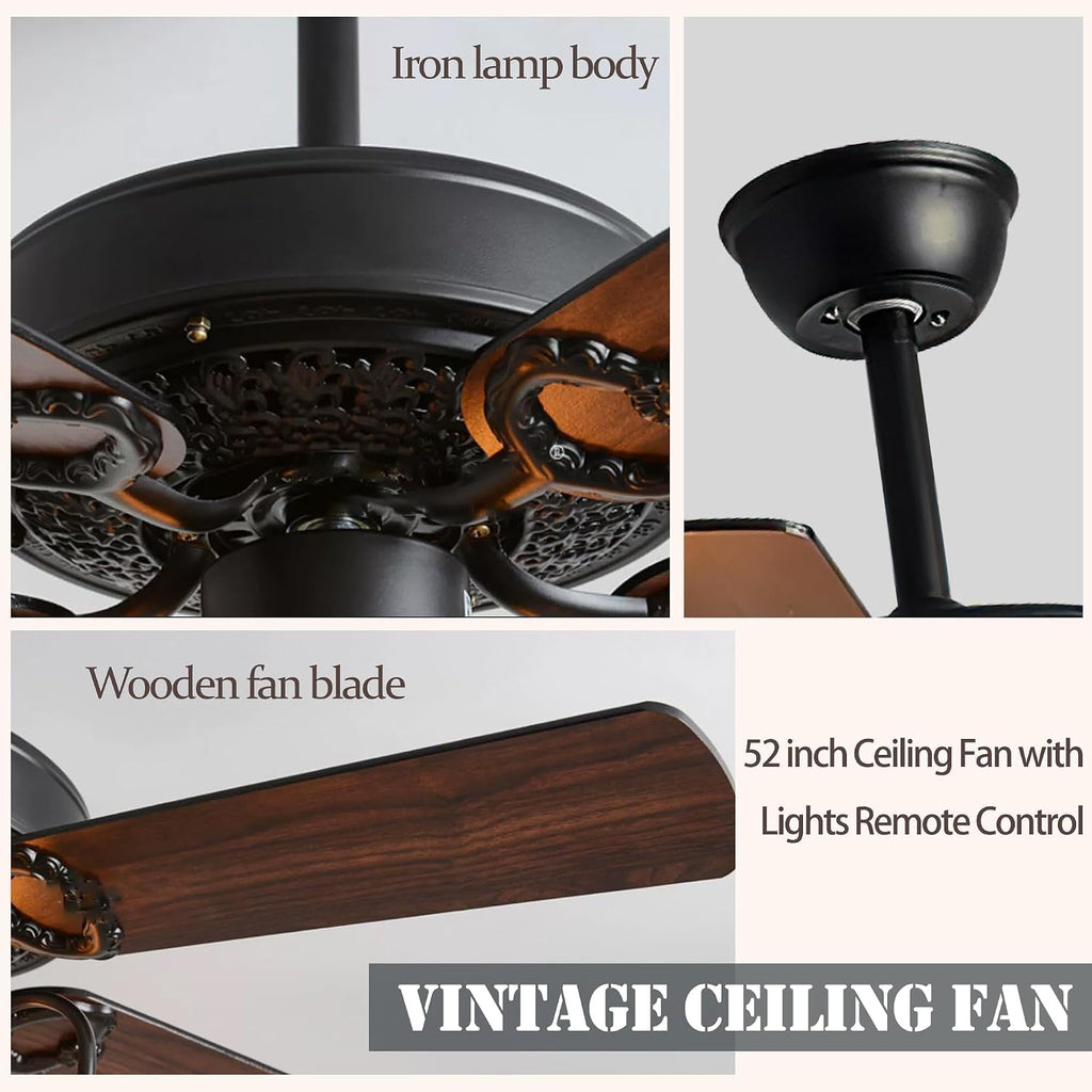 Bagood Farmhouse Ceiling Fan with Light 52 Inch Ceiling Fan with Light Rustic Ceiling Fan with 5 Reversible Wood Blades Vintage Ceiling Fan with Lights and Remote for Bedroom Living Room Dining Room
