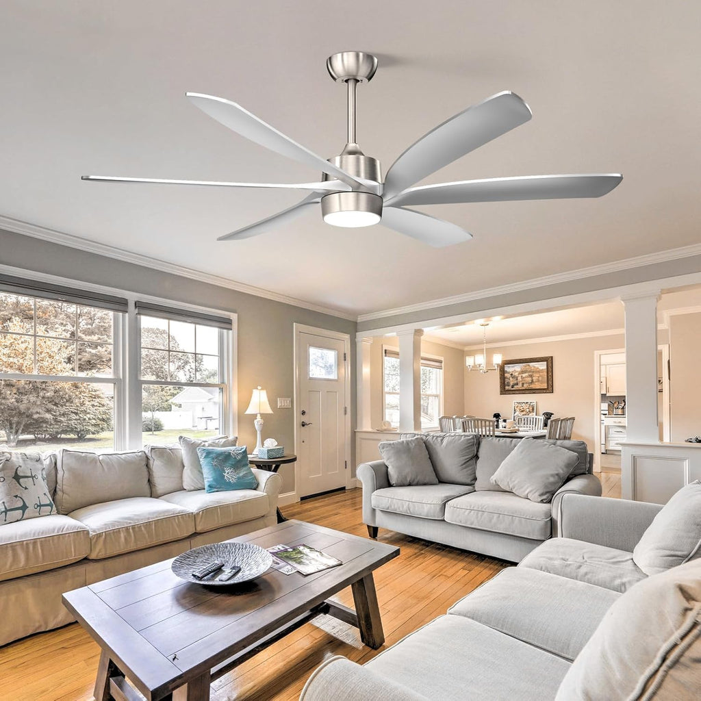 64 Inch Modern Outdoor Ceiling Fan with Light and Remote, Large Industrial Low Profile Ceiling Fan, Energy Efficient Reversible High CFM Quiet DC Motor, for Indoor Living room Outside Porch Dimmable