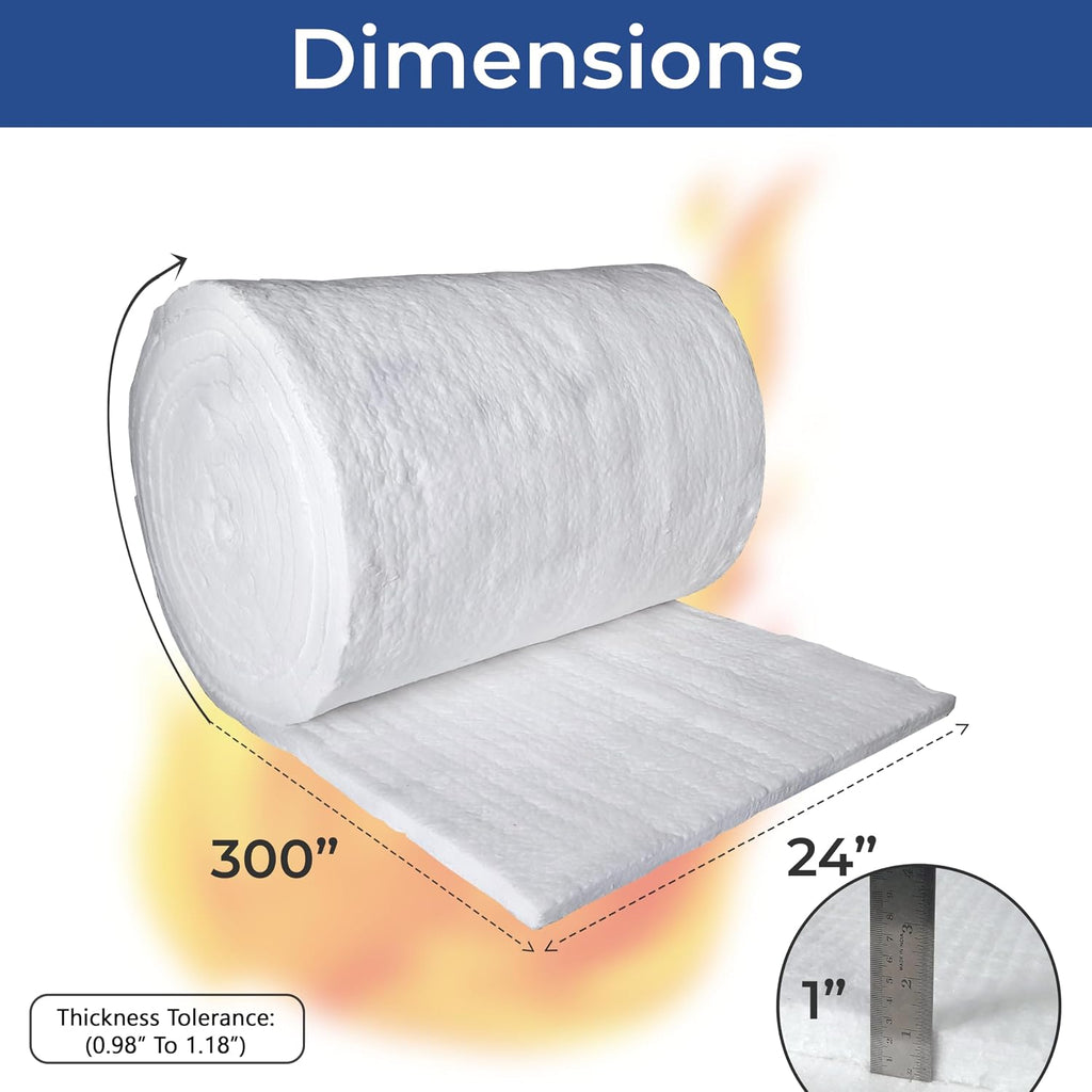 SIMOND STORE Ceramic Fiber Insulation Blanket - 1' x 24' x 300' (25'), 8# 2600F, High Temperature Insulation Baffle for Fireplace, Stove, Pizza Oven, Forge, Furnace, Kiln, Chimney, Boiler, Dishwasher
