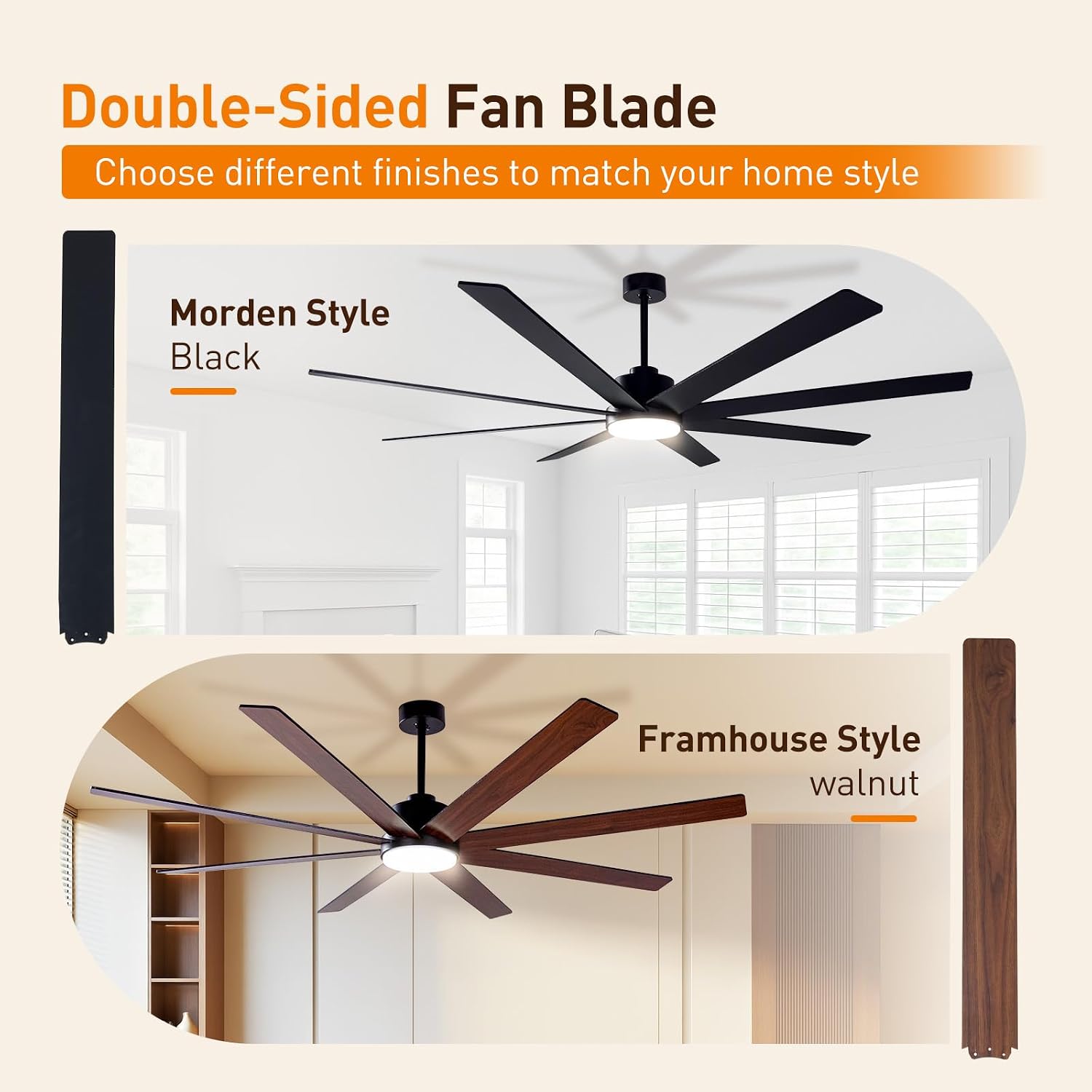 72In Modern Black Ceiling Fans with Light and Remote,6 Speed,3CCT,Quiet Reversible DC Motor Indoor Outdoor Ceiling Fan for Patio Living Room Bedroom