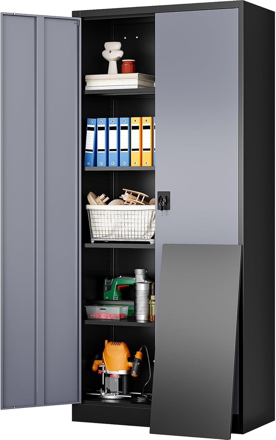 SISESOL Wide & Deep Metal Storage Cabinet with Lock & Adjustable Shelves,72' Gray Garage Storage Cabinet with Locking Doors,Locking Metal Cabinets for Home,Office,Shop,Garage 72x36x18