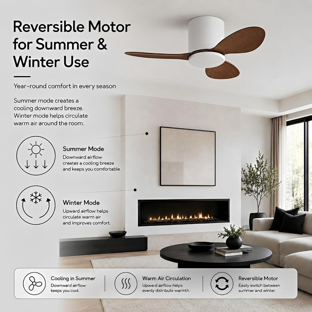 Flush Mount Ceiling Fan No Light Modern Small Ceiling Fans Remote Control 6 Speeds 25 Inch Ceiling Fan Without Lights Quiet DC Motor, 3 Blades For Restaurant Bedroom Patio Indoor