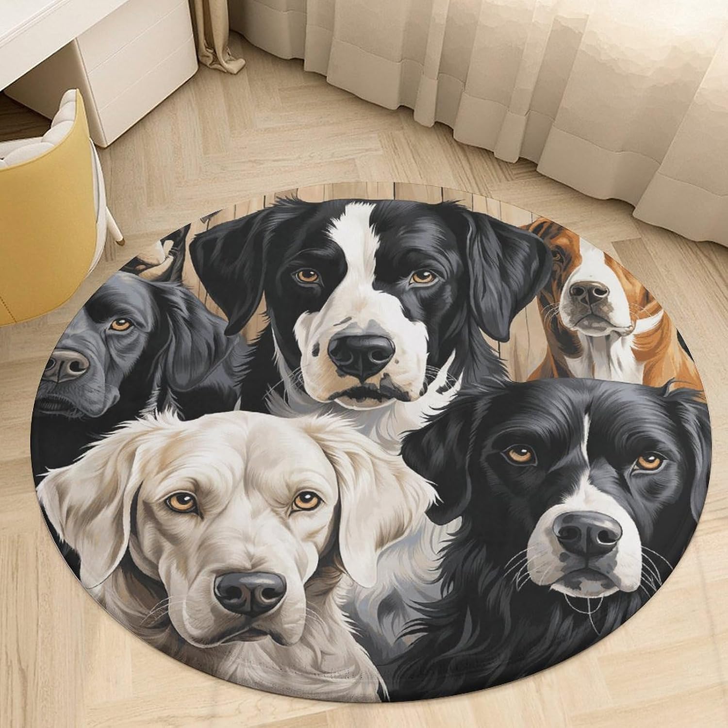 Black and White Dog Coral Velvet Round Floor Mat Non-Slip Bath Rug Floor Covering for Bathroom Vanity Guest Suite & Vacation Home